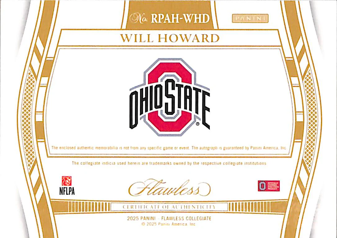 Will Howard 2025 Panini Flawless Collegiate #RPAH - Image 2