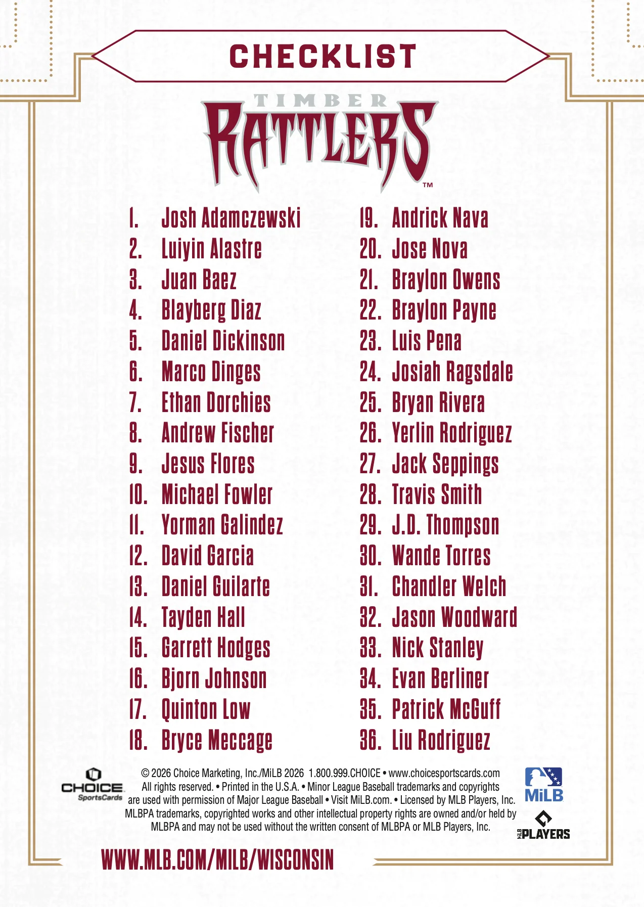 Wisconsin Timber Rattlers 2026 Team Card Set - Image 3