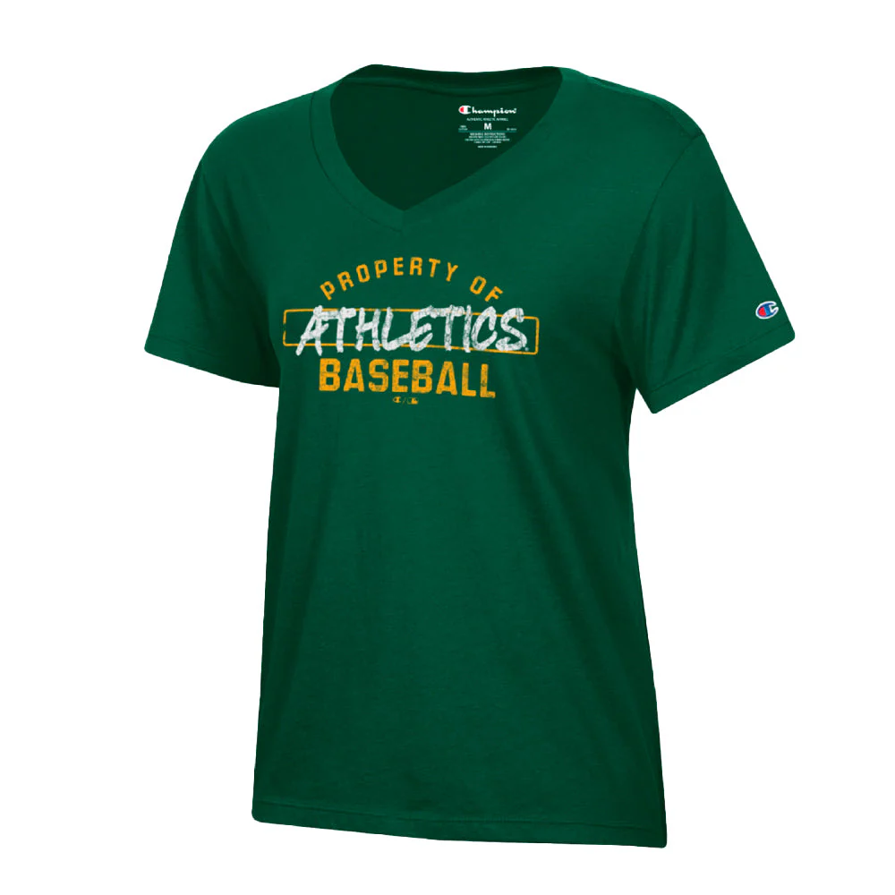 Women's Athletics Property of A's Baseball V-Neck Short Sleeve T-Shirt