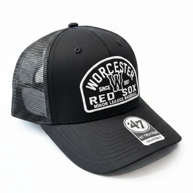WORCESTER RED SOX 47 BRAND BLACK LELAND TRUCKER