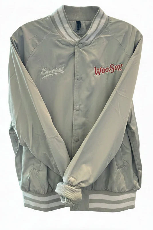 WORCESTER RED SOX EVOSHIELD GRAY SATIN BOMBER JACKET