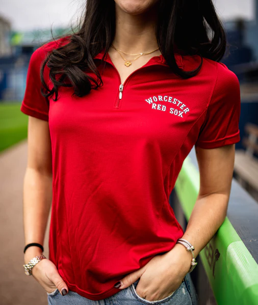Worcester Red Sox Red Women's Waffle Mesh Polo - Image 2