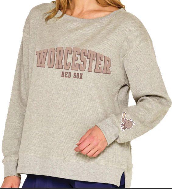 Worcester Red Sox Soft As A Grape Oatmeal Women's Thermal Slouchy Boat Neck Crew
