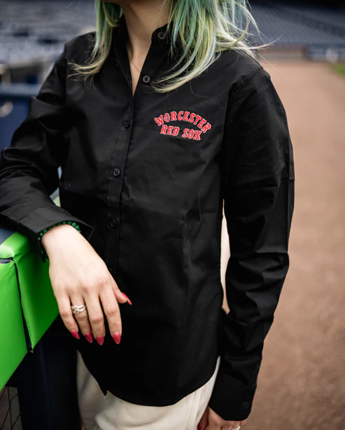 Worcester Red Sox Women's Black Long Sleeve Poplin - Image 2