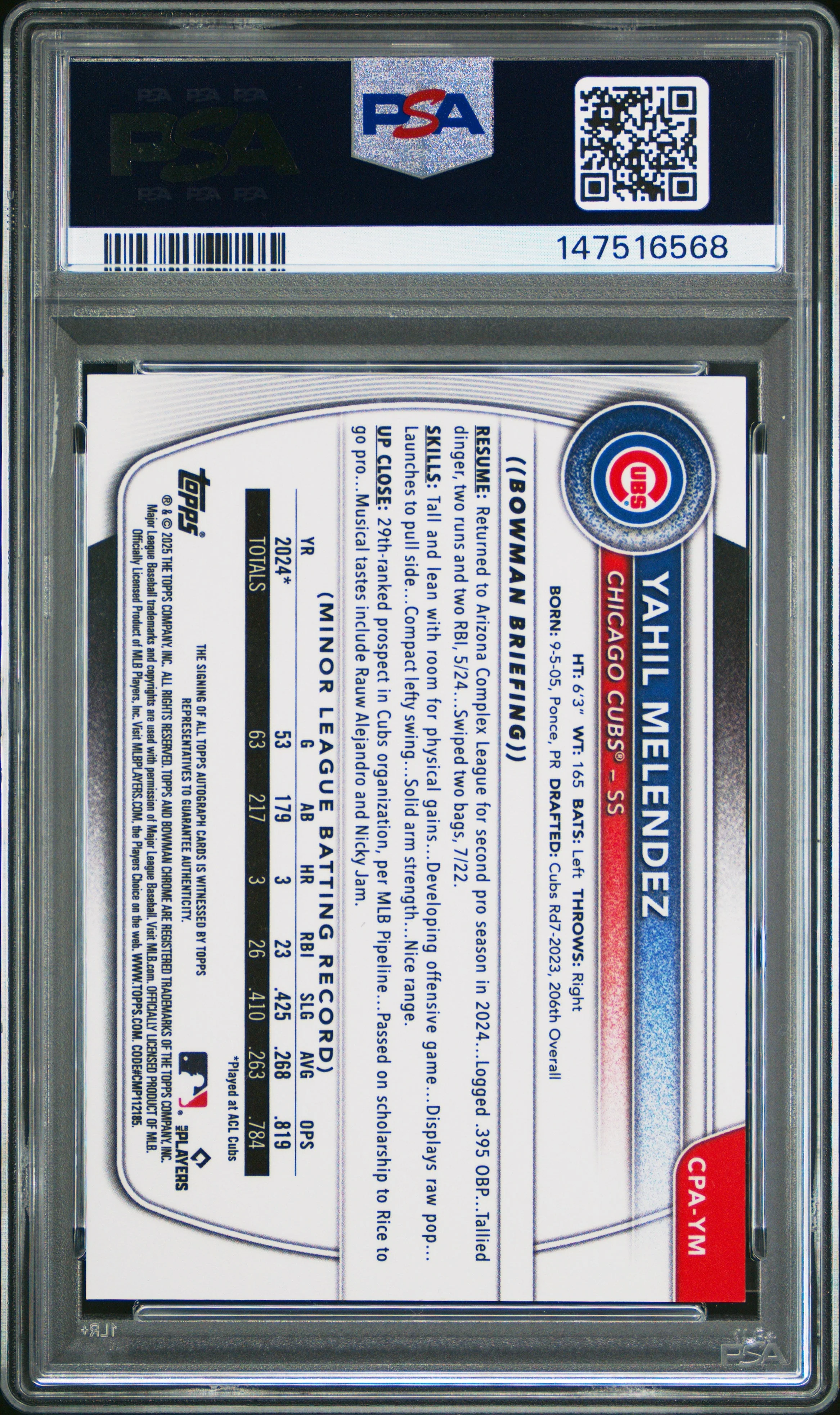 Yahil Melendez 2025 Bowman Chrome Autographs #CPA - Image 2